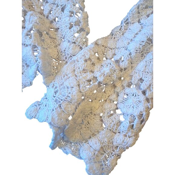 Zara White Crocheted Granny Cottage Long Sleeve Cardigan Sweater Medium - Picture 5 of 5